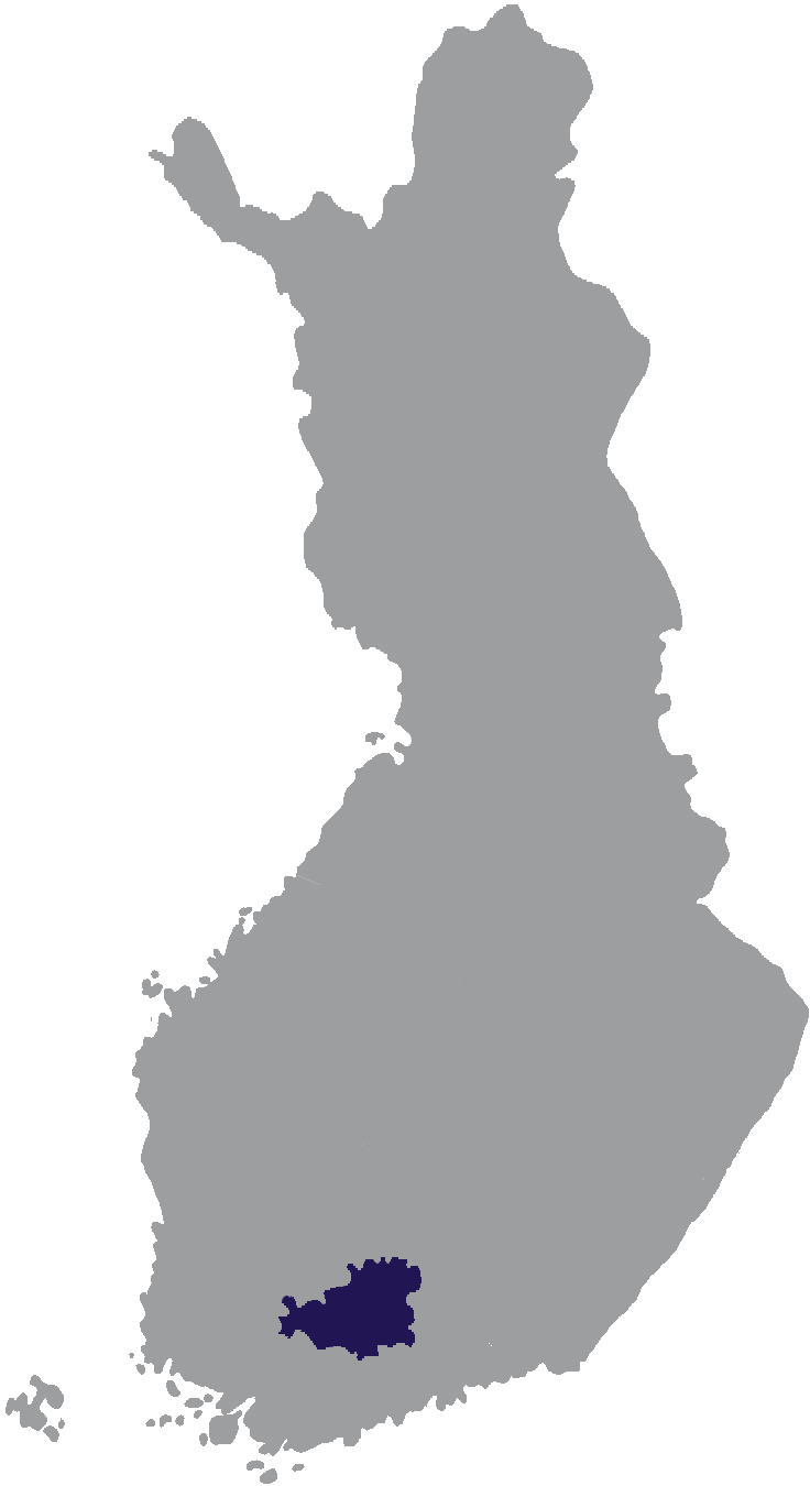 Landkaart Finland grijs met regio Kanta-Häme donkerblauw op transparante achtergrond - 600 * 733 pixels